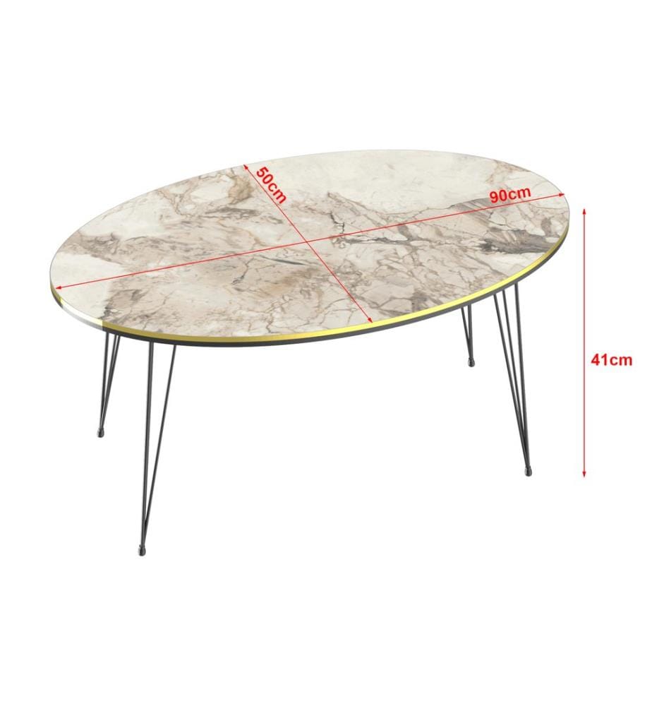 Table basse Hirtshals 41 x 90 x 50 cm, blanc marbré et doré