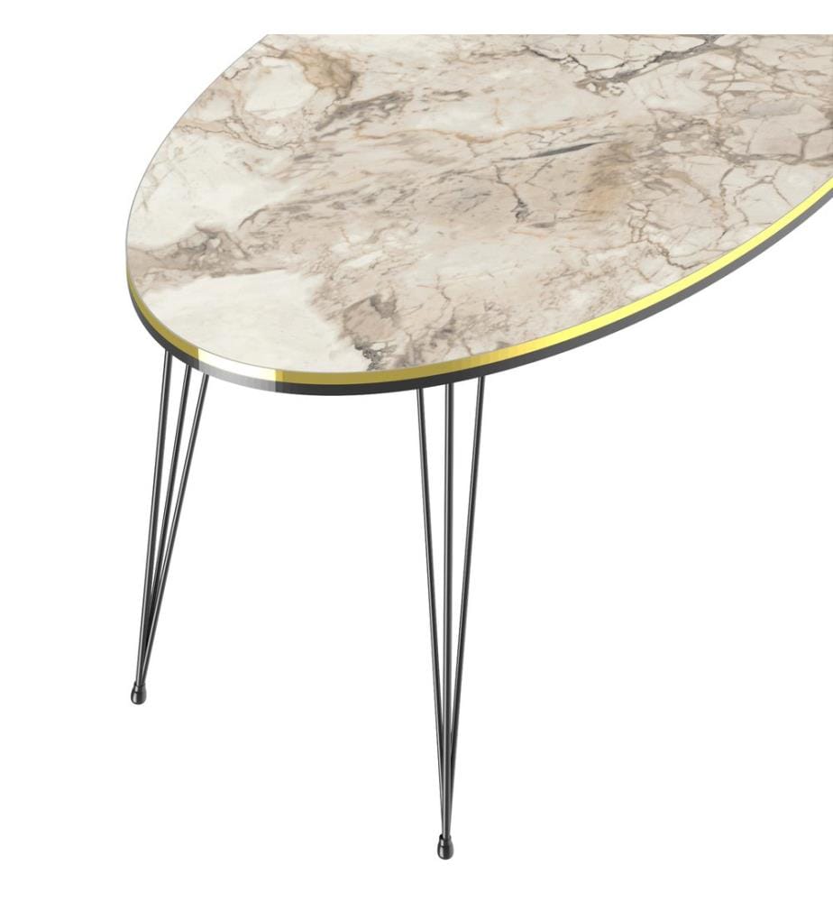Table basse Hirtshals 41 x 90 x 50 cm, blanc marbré et doré