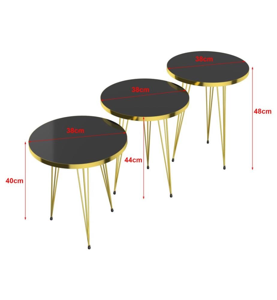 Ensemble de 3 tables gigognes Skibby, noir et or