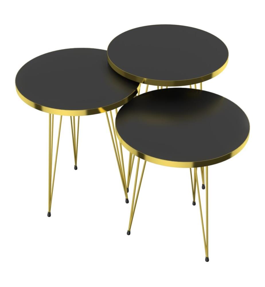 Ensemble de 3 tables gigognes Skibby, noir et or