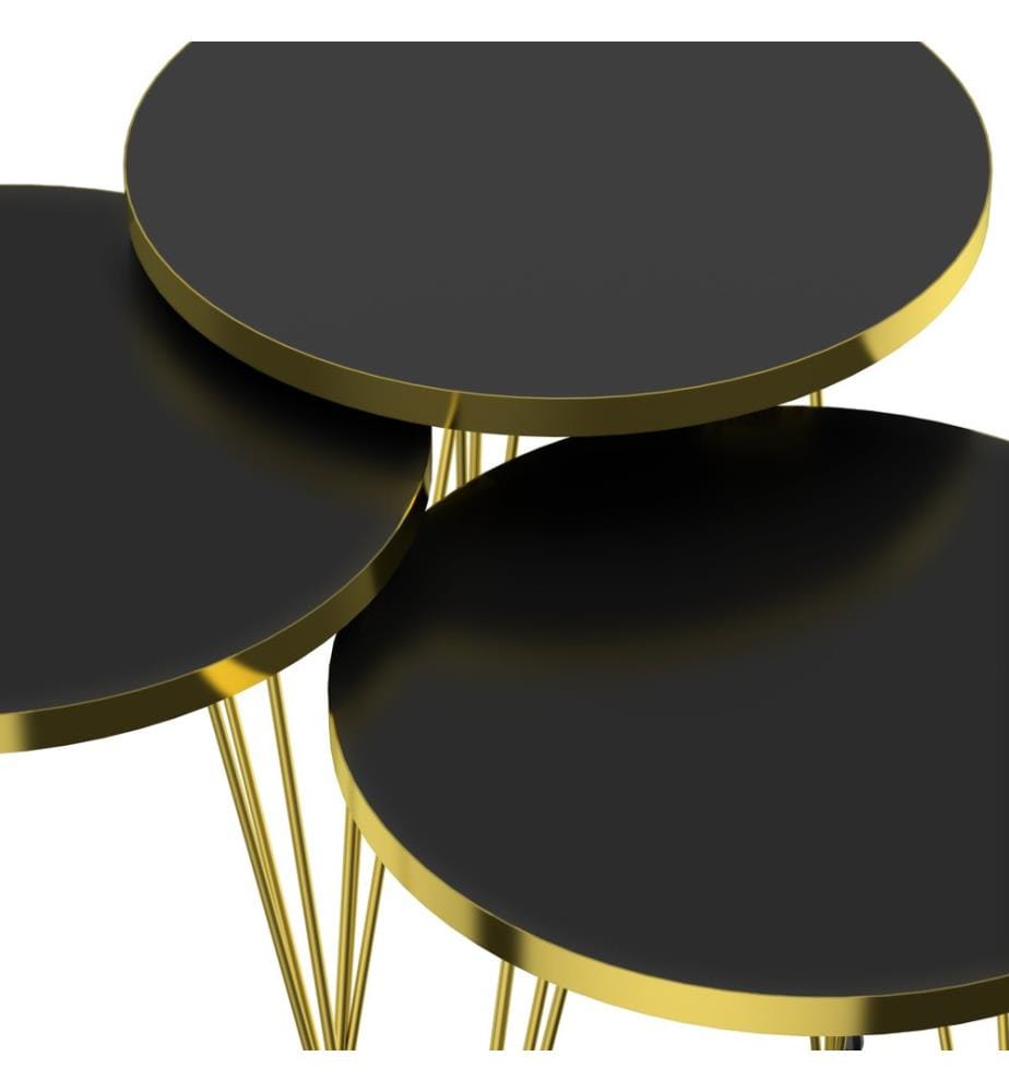 Ensemble de 3 tables gigognes Skibby, noir et or