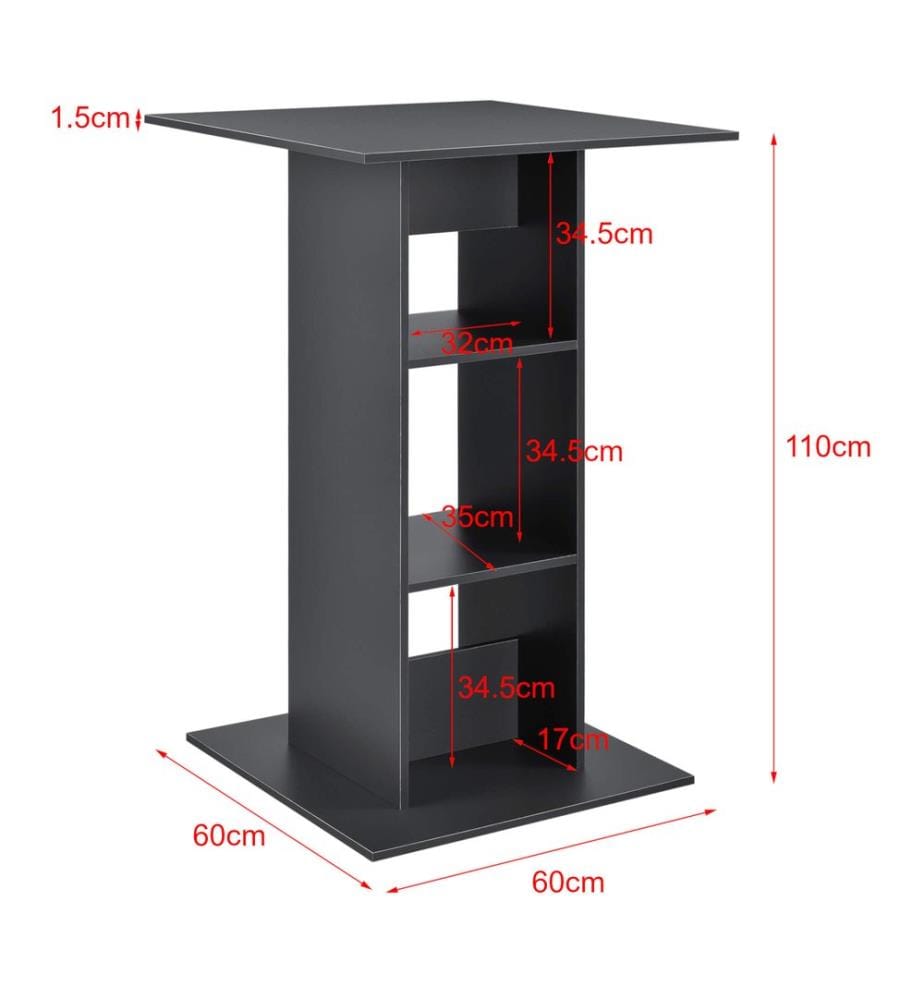 Bartisch Visby 110x70x70 cm mit 3 Regalfächern Dunkelgrau