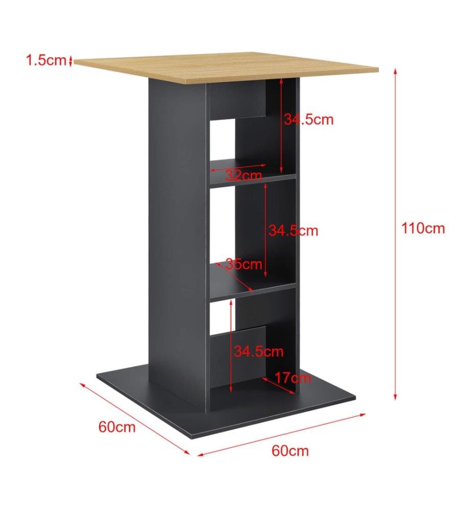 Bartisch Visby 110x70x70 cm mit 3 Regalfächern Dunkelgrau Holzfarben