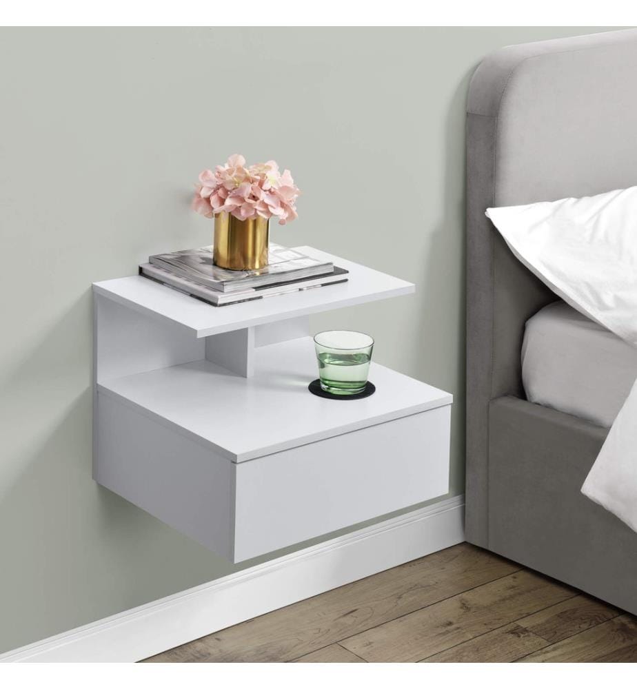 Nachttisch 40x35x31 cm Hängeschrank mit Schublade Weiss