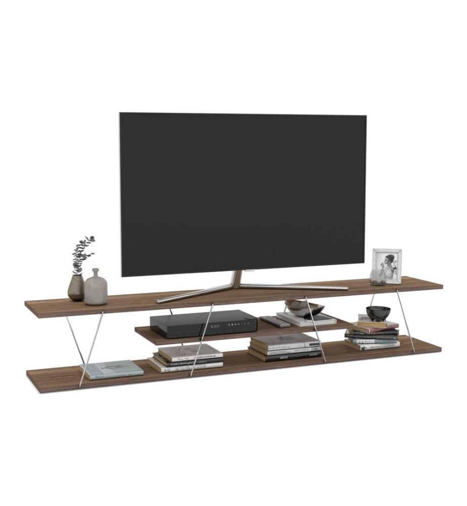 Fernsehtisch Säffle 180x33x30 cm Walnussoptik Chromfarben
