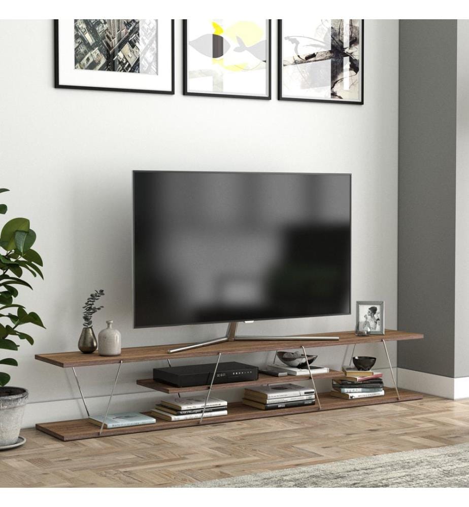 Fernsehtisch Säffle 180x33x30 cm Walnussoptik Chromfarben