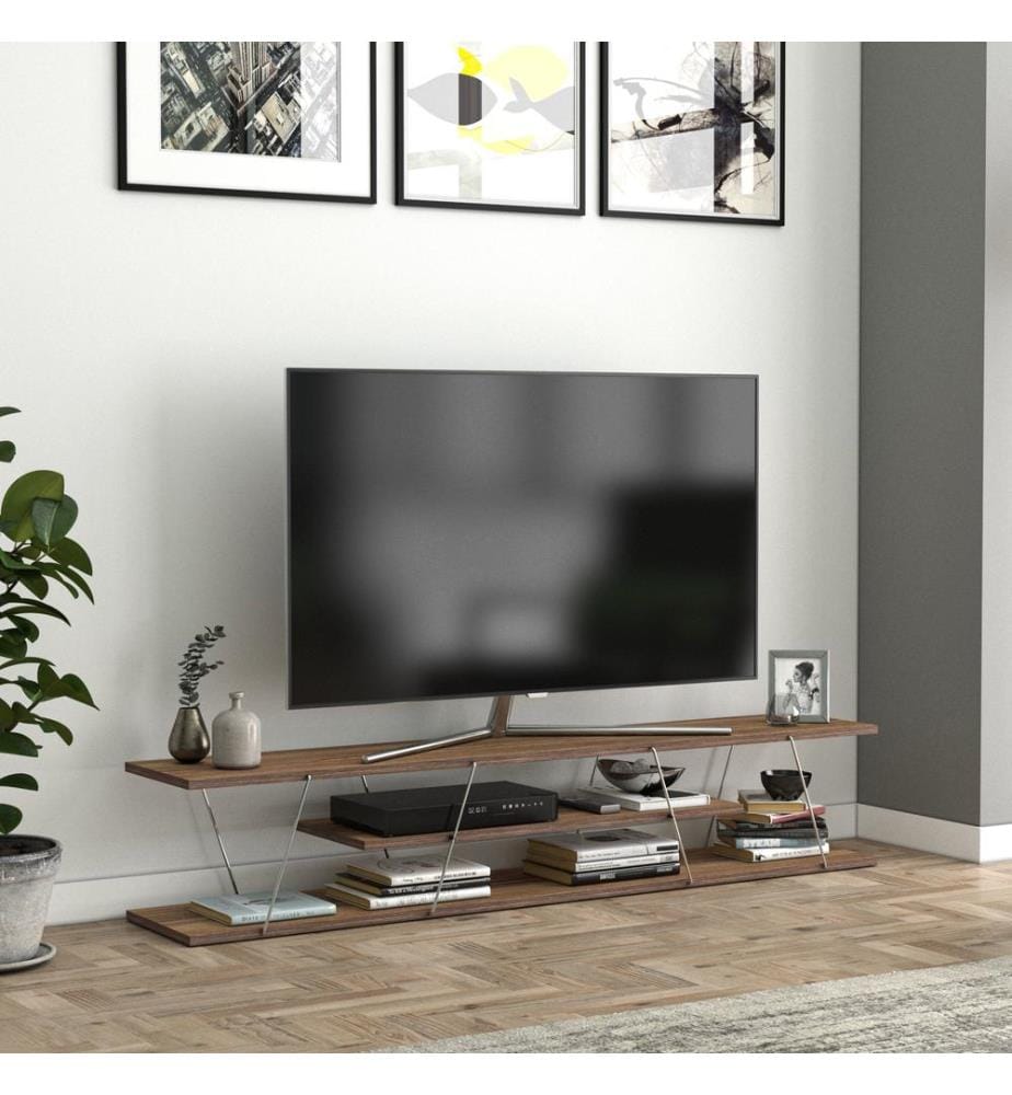 Fernsehtisch Säffle 160x33x30 cm Walnussoptik Chromfarben