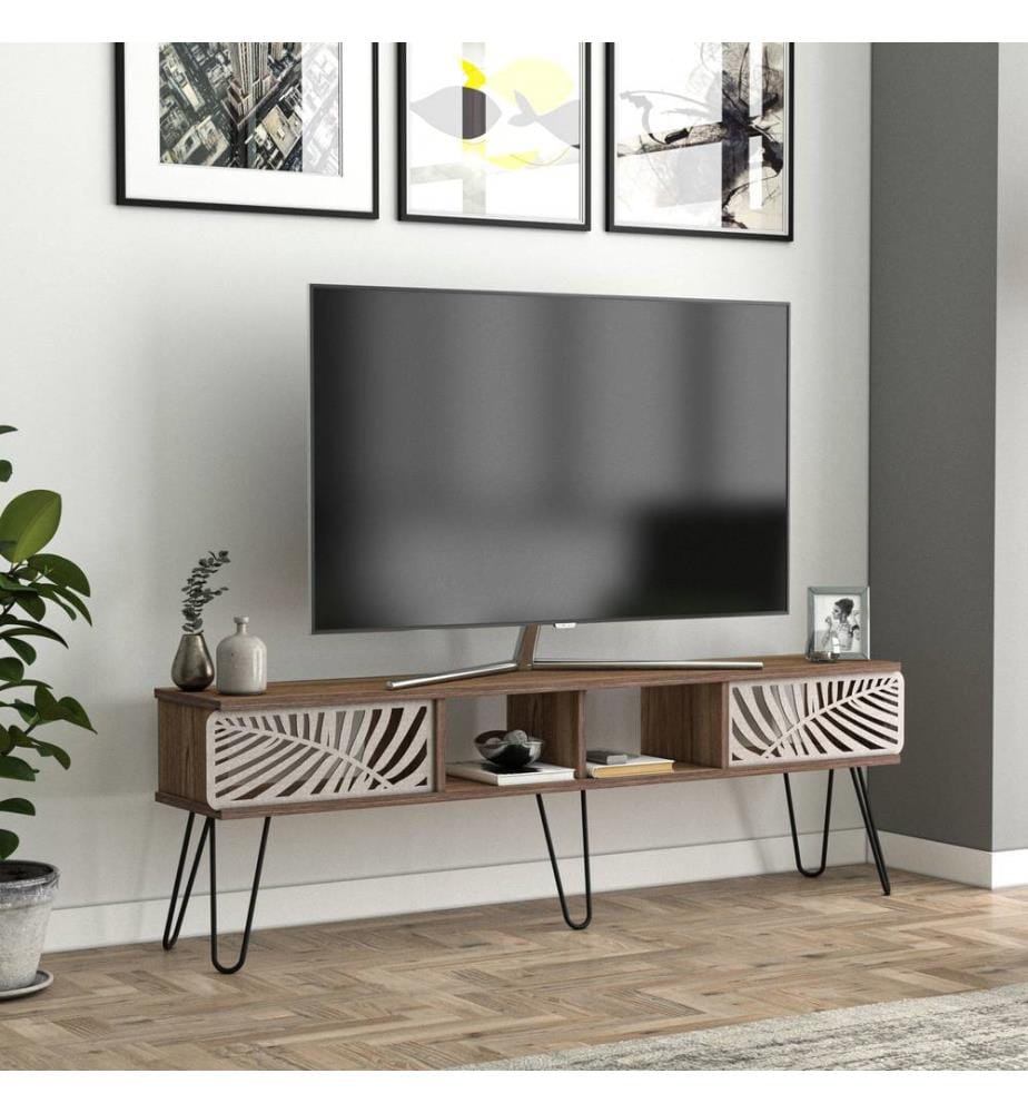 Meuble TV Salangen 160 x 30 x 49 cm, aspect noyer noir
