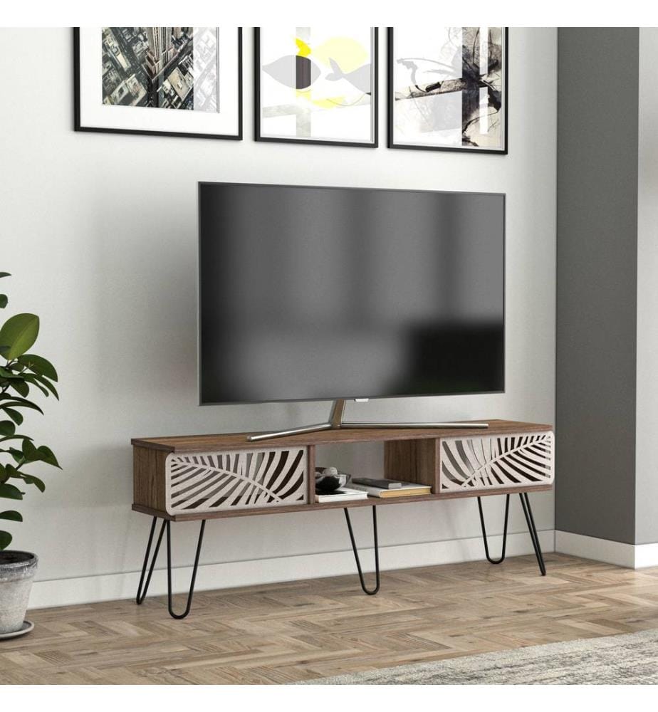 Meuble TV Salangen 139 x 30 x 49 cm, aspect noyer noir