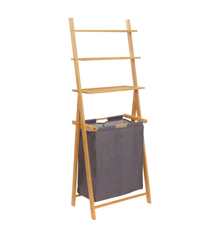 Maya Linen Basket Double Compartments with 3 Shelves - Brown