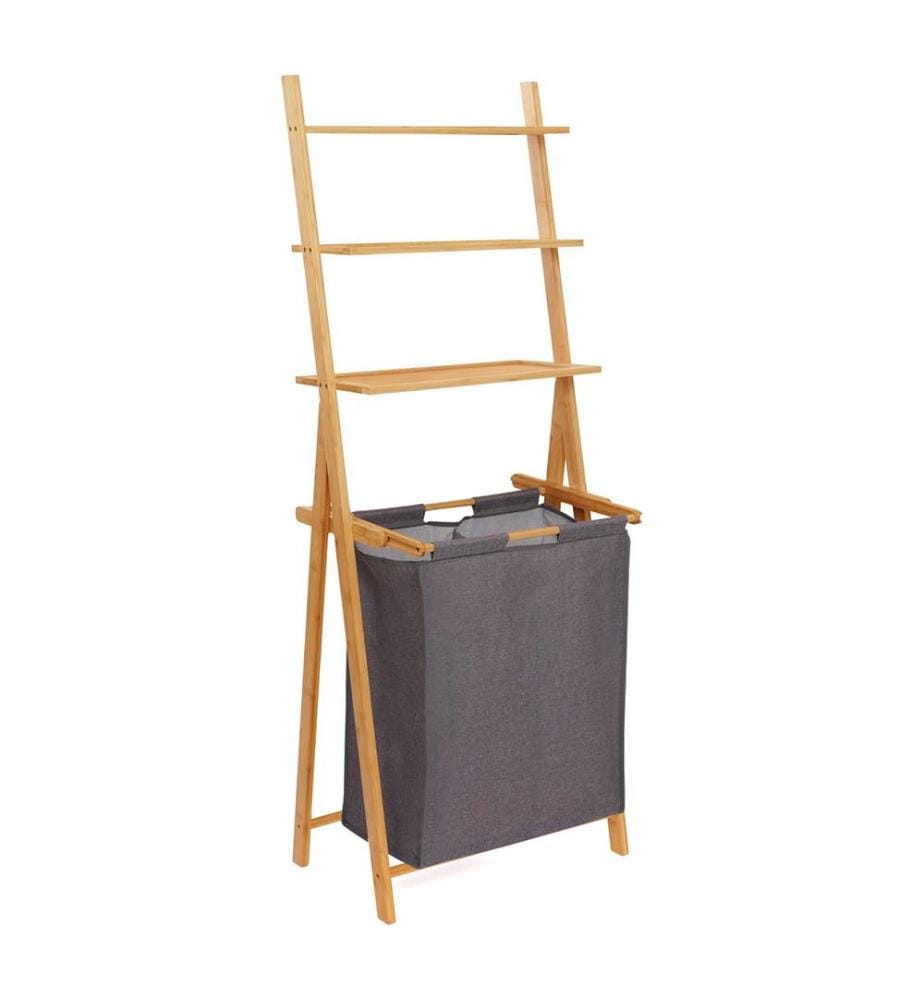Maya Linen Basket Double Compartments with 3 Shelves - Brown