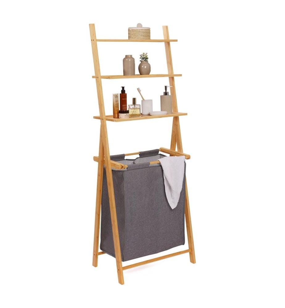 Maya Linen Basket Double Compartments with 3 Shelves - Brown