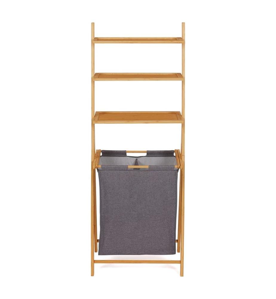 Maya Linen Basket Double Compartments with 3 Shelves - Brown