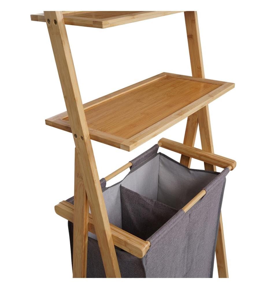 Maya Linen Basket Double Compartments with 3 Shelves - Brown