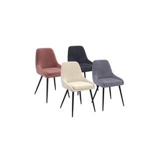 Olivia chairs with mixed seat colors: 1x beige, 1x light gray, 1x dark gray and 1x pink - Set of 4