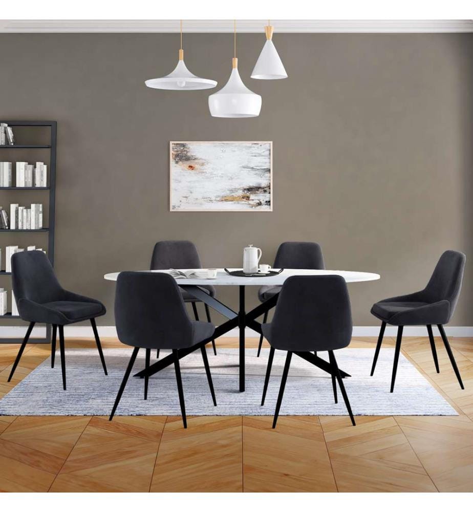 Set of 6 Olivia Chairs - Dark grey and metal
