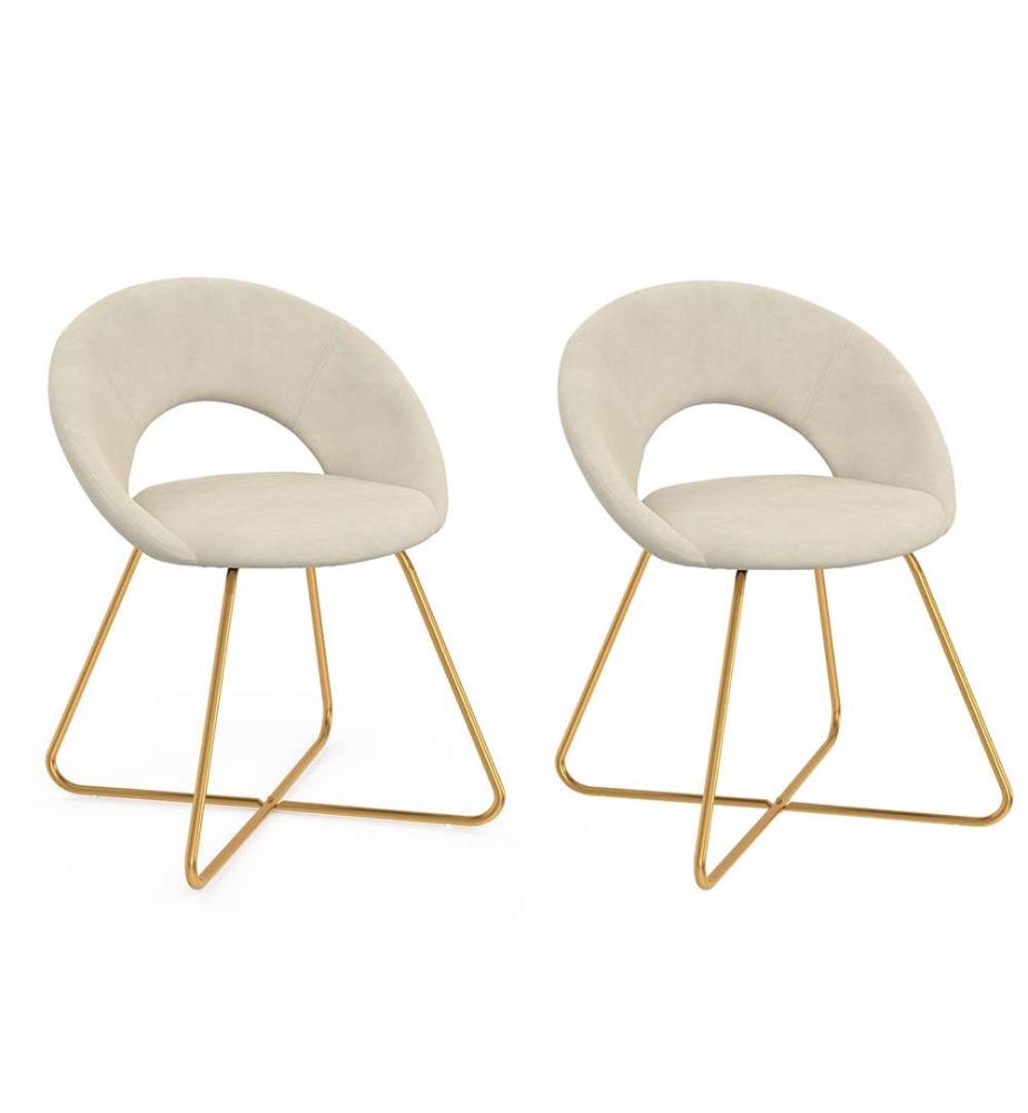 Set of 2 Malone Velvet Chairs - Cream and Gold