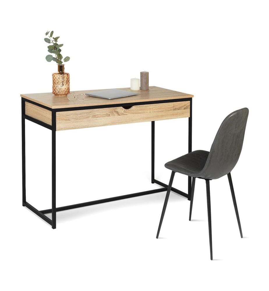 Memphis Desk 110x75cm - Black and Light Brown