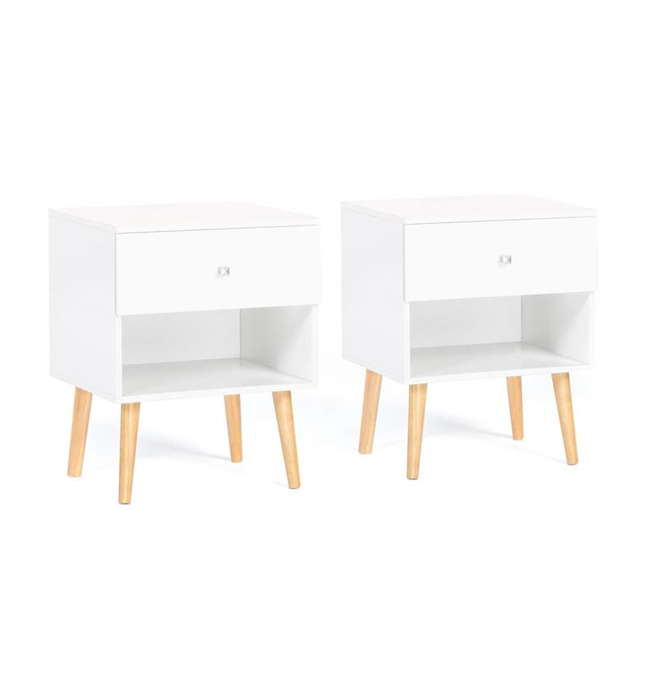 Set of 2 Emmie Bedside Tables with 1 Drawer 40 x 34 x 50 cm - White
