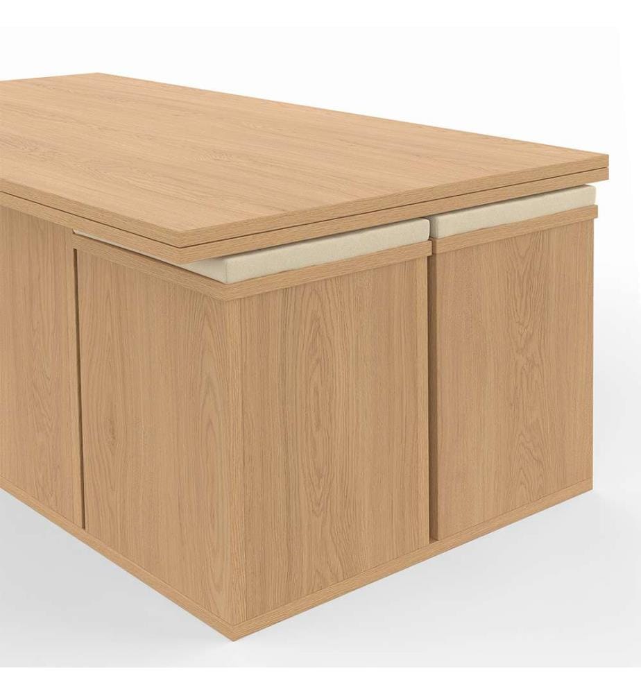 Tania 2 in 1 coffee table with folding top and 4 seats - Brown