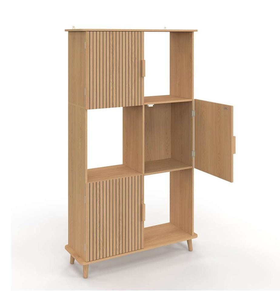 Faustine bookshelf with 6 slatted effect niches 143cm - Brown