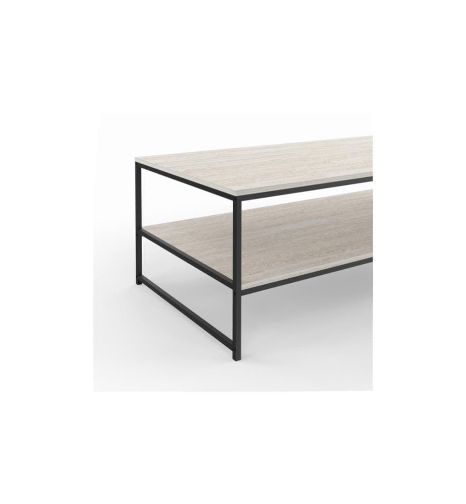 Memphis double tray travertine effect coffee table 113cm