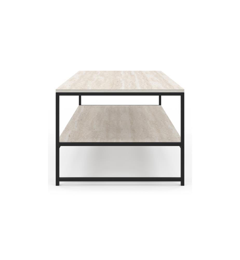Memphis double tray travertine effect coffee table 113cm