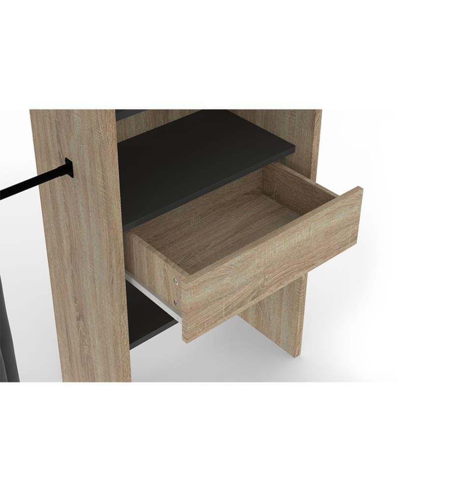 Expandable Dressing Room With Column And Curtain 120-170x180cm - Wood and Black