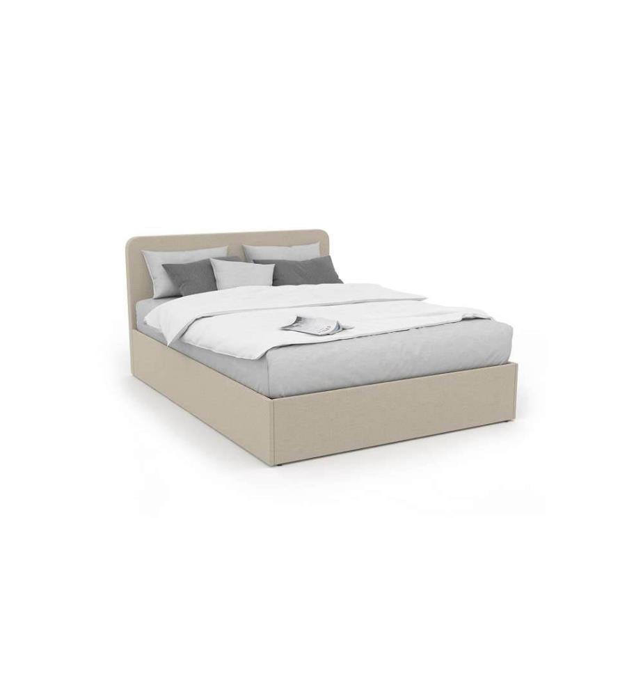 Louise beige fabric chest bed with rounded headboard - 160 x 200 cm