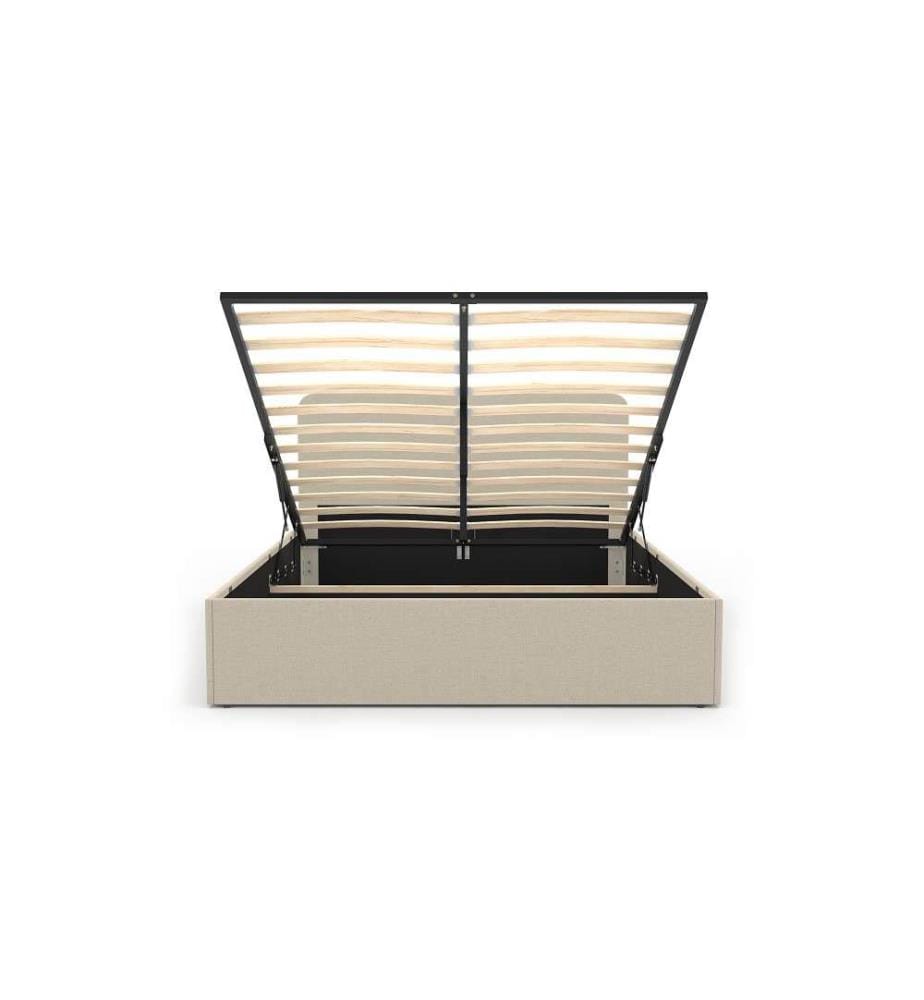 Louise beige fabric chest bed with rounded headboard - 160 x 200 cm