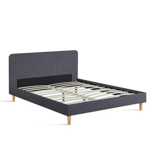 Bed in gray fabric with wooden feet Evy - 160x200cm