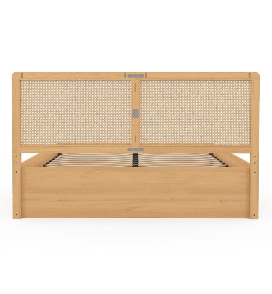 Lit coffre Eve avec sommier et tête de lit en cannage 160x200cm 