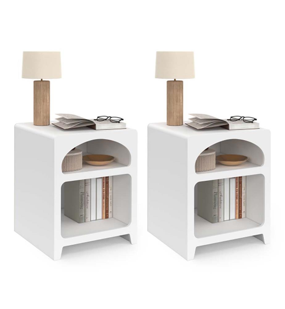 Set of 2 white organic bedside tables