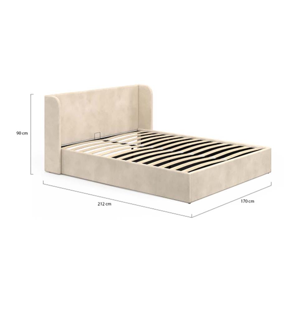 Lit coffre Lucia en velours beige avec sommier et tête de lit 160x200cm