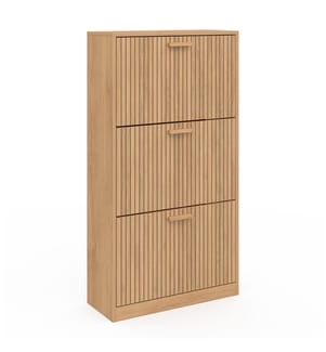 Faustine 3-door slat effect shoe cabinet - 18 pairs - Brown