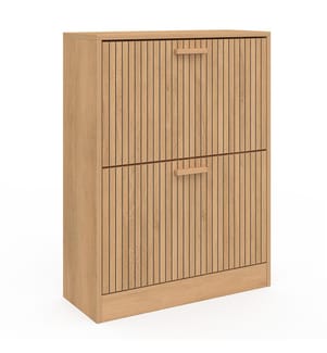Faustine 2-door slat effect shoe cabinet - 12 pairs - Brown