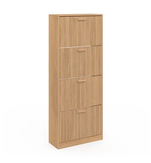Faustine 4-door slat effect shoe cabinet - 24 pairs - Brown