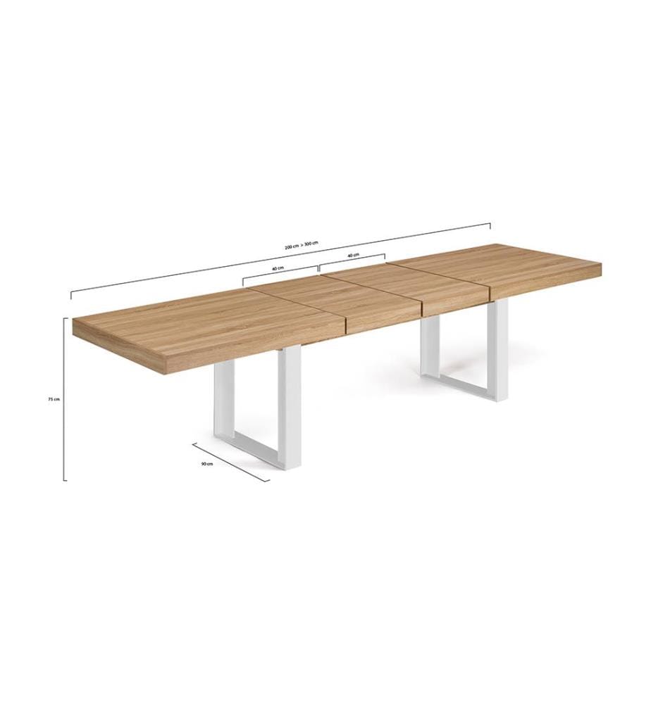 Brixton Extensible Dining Table 200-300 x 90 x 75 cm - Brown & White