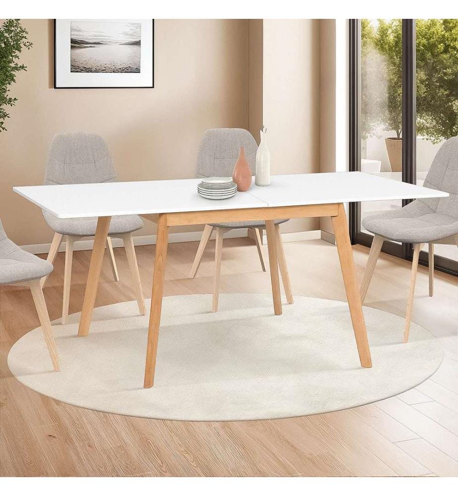 Folding dining table 80-160 cm - White and Brown