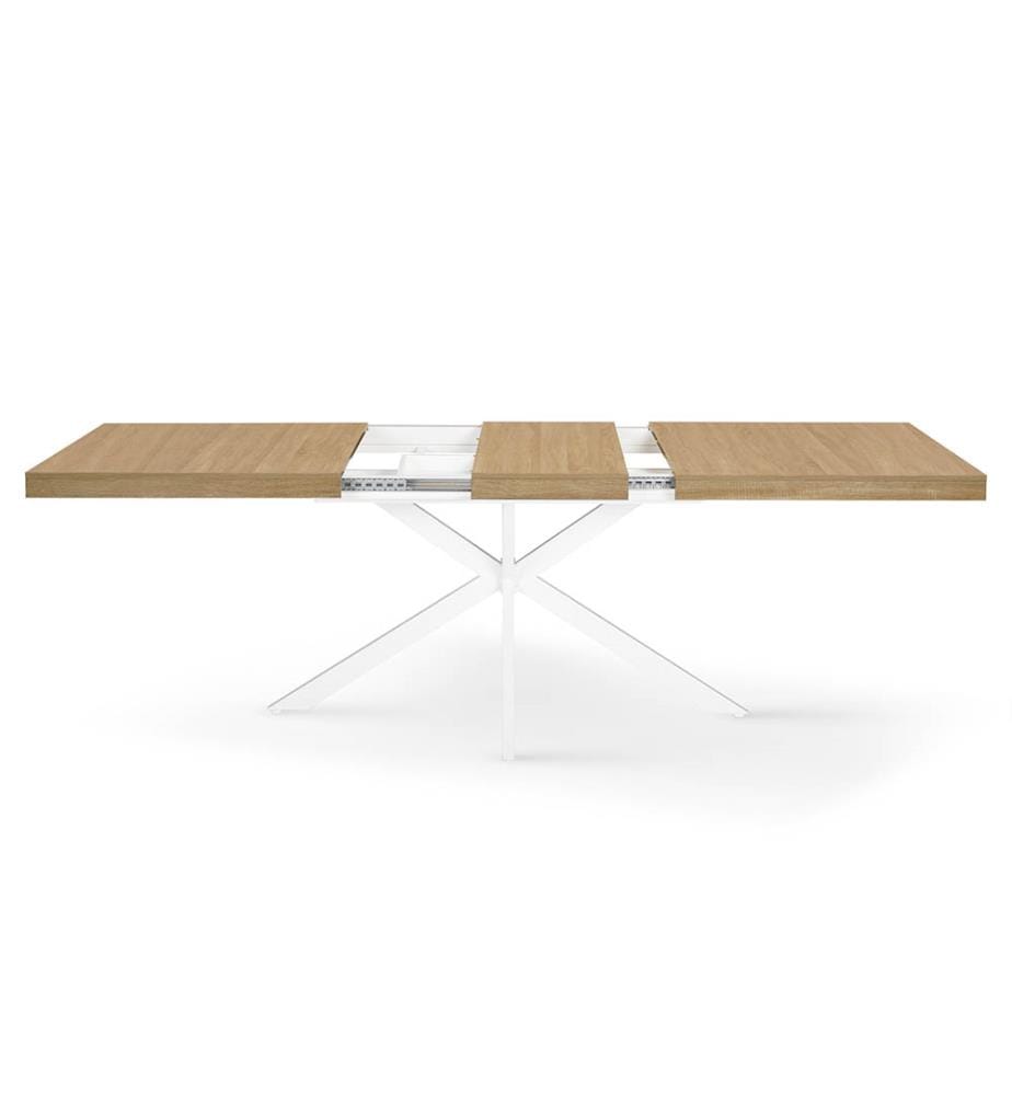 Memphis extendable dining table 160-200cm wood top with integrated storage and cross legs - White