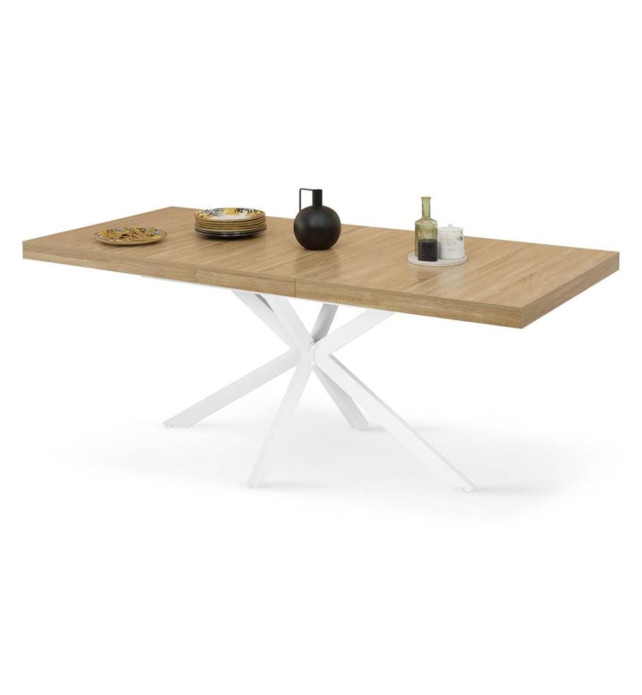 Memphis extendable dining table 160-200cm wood top with integrated storage and cross legs - White