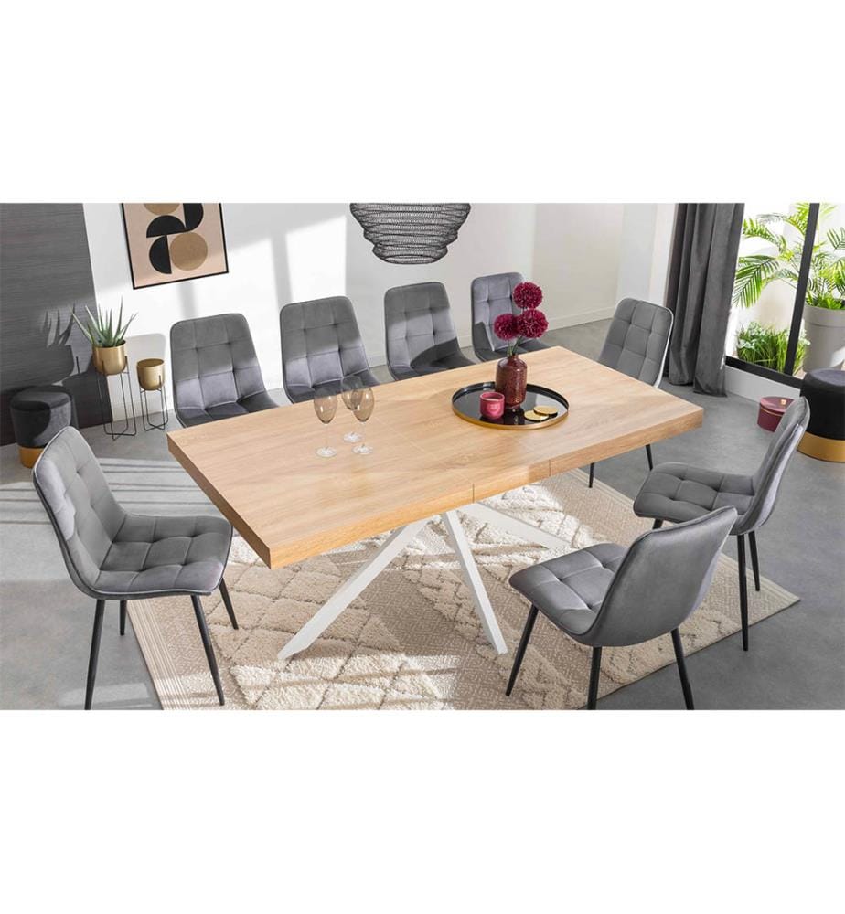 Memphis extendable dining table 160-200cm wood top with integrated storage and cross legs - White