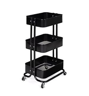 Black metal kitchen sideboard on castors, 3 levels - Black