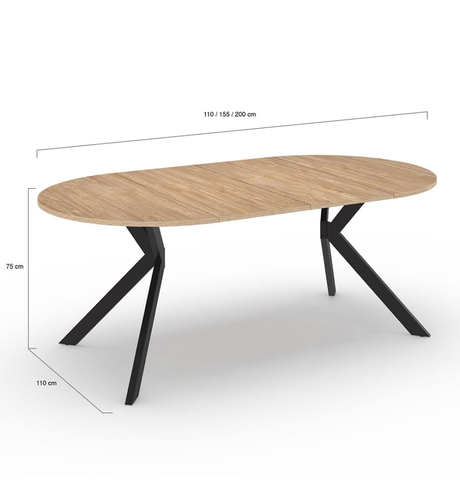 Spider extendable dining table 110-200cm round wooden top - Brown and Black