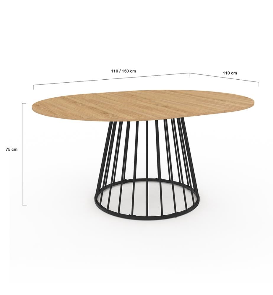 Adelle round extensible table 110-150cm - Brown and Black