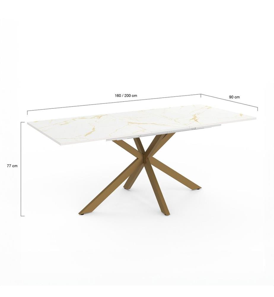 Glam Extensible Dining Table 160-200cm - Brown and White