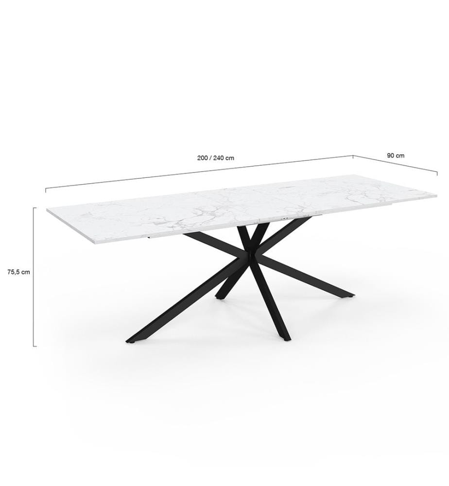 Glam Extensible Dining Table 200-240cm - White and Black