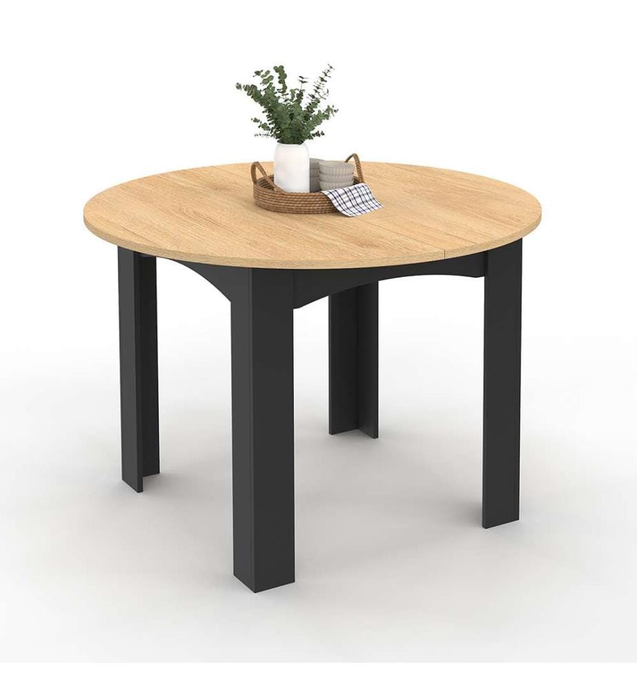 Dina extendable dining table 110-150cm round top - Brown and black