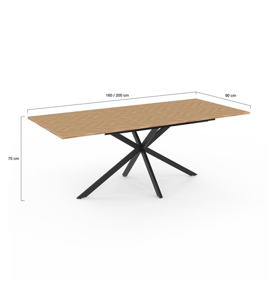 Spider 160-200cm herringbone-effect extendable dining table - Brown and Black