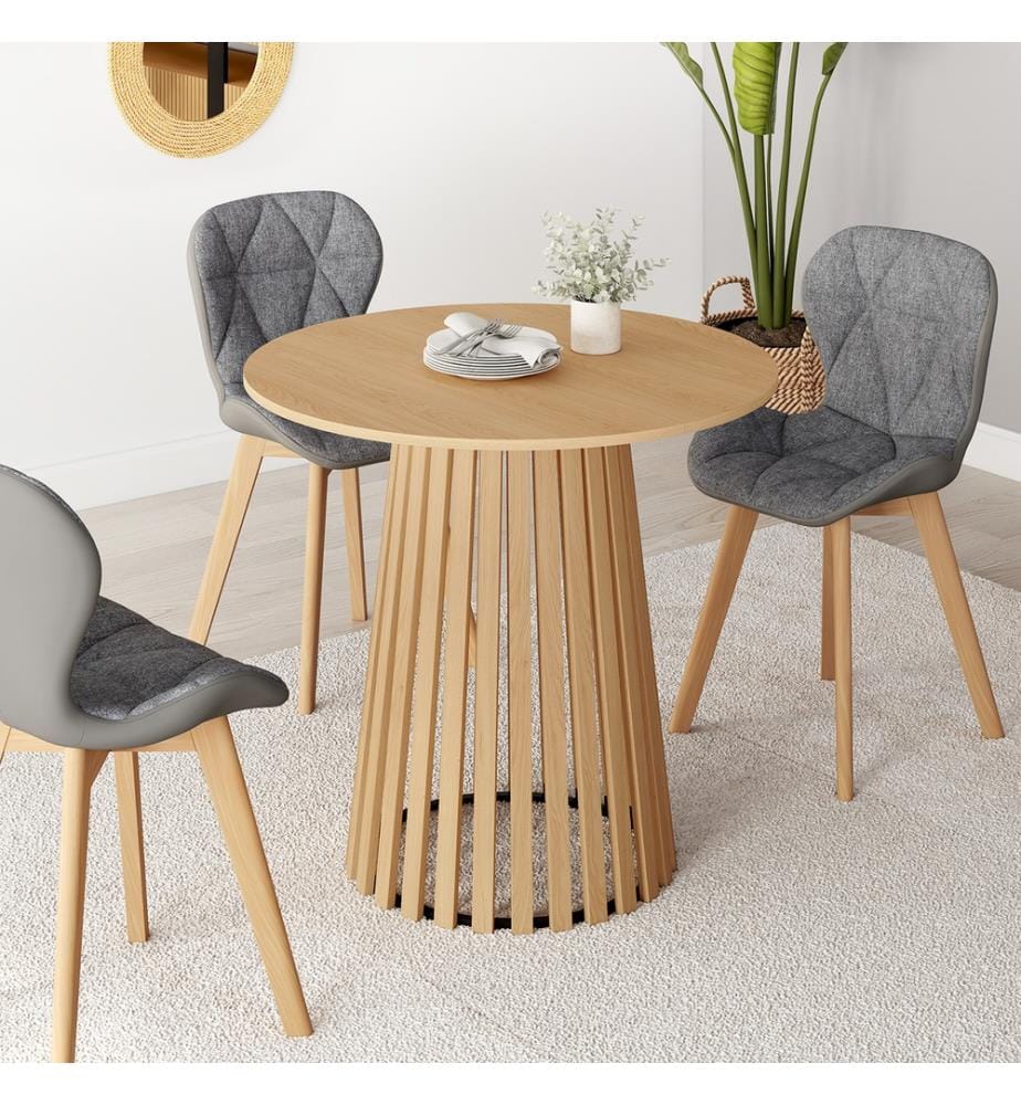 Runder Esstisch Camélia Mittelfuss Latten Ø80cm - Braun
